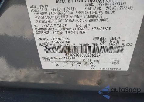 2020 Ford Ecosport Se z USA, uszkodzony, nr VIN MAJ6S3GL6LC326237